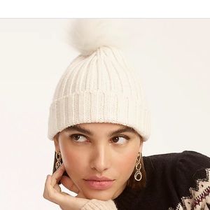 NWT J. Crew Ivory Ribbed Pom Pom Hat~price is firm. MSRP:45.00